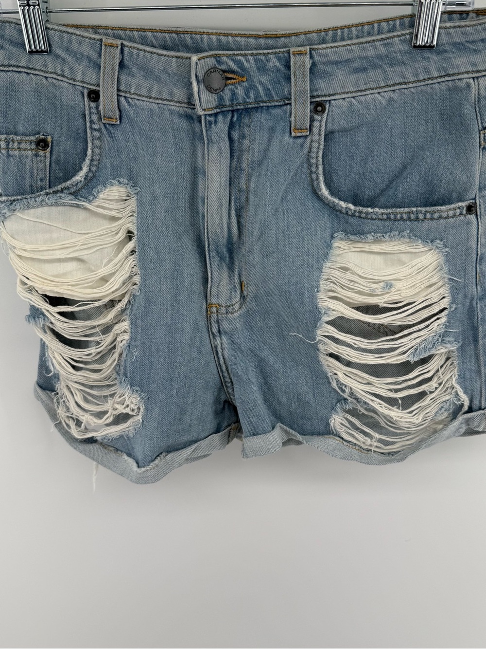 Carmar Denim Light Wash Distressed Shredded High Rise‎ Jean Shorts Size 29